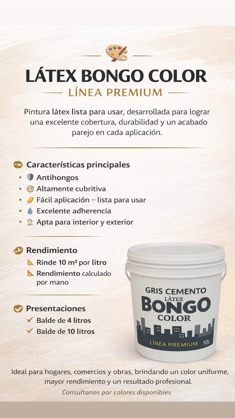 Pintura Látex Premium Bongo Color – Interior y Exterior | 30 Colores | 4 L y 10 L - Imagen 3